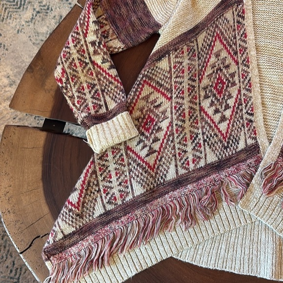 Lucky Brand Open Front Aztec Cardigan with fringe/ Size medium - Picture 3 of 8